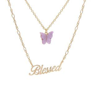 Purple Blessed Butterfly Double Necklace